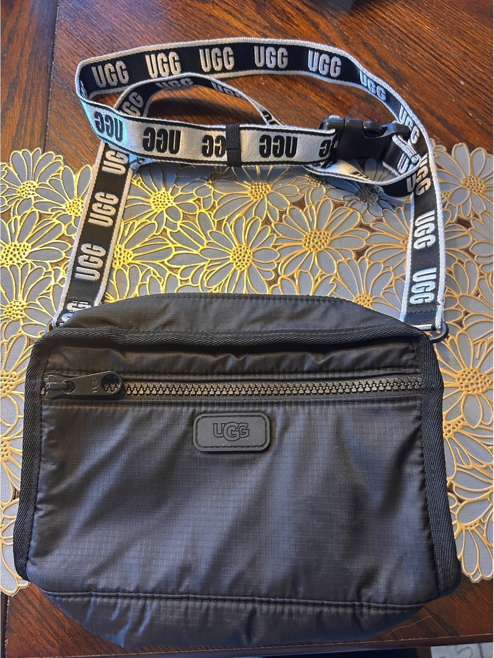UGG Black Crossbody Shoulder Bag with Logo Strap